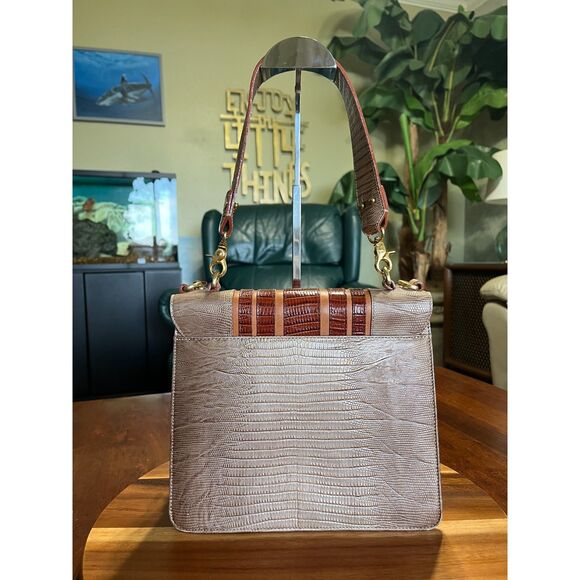 Brahmin Ophelia Satchel Tan Brown Gold Purse Bag Charm - Picture 3 of 11